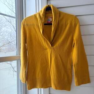 J. Crew Mustard Yellow Cashmere Sweater Classic Old Money Americana SzS Fair